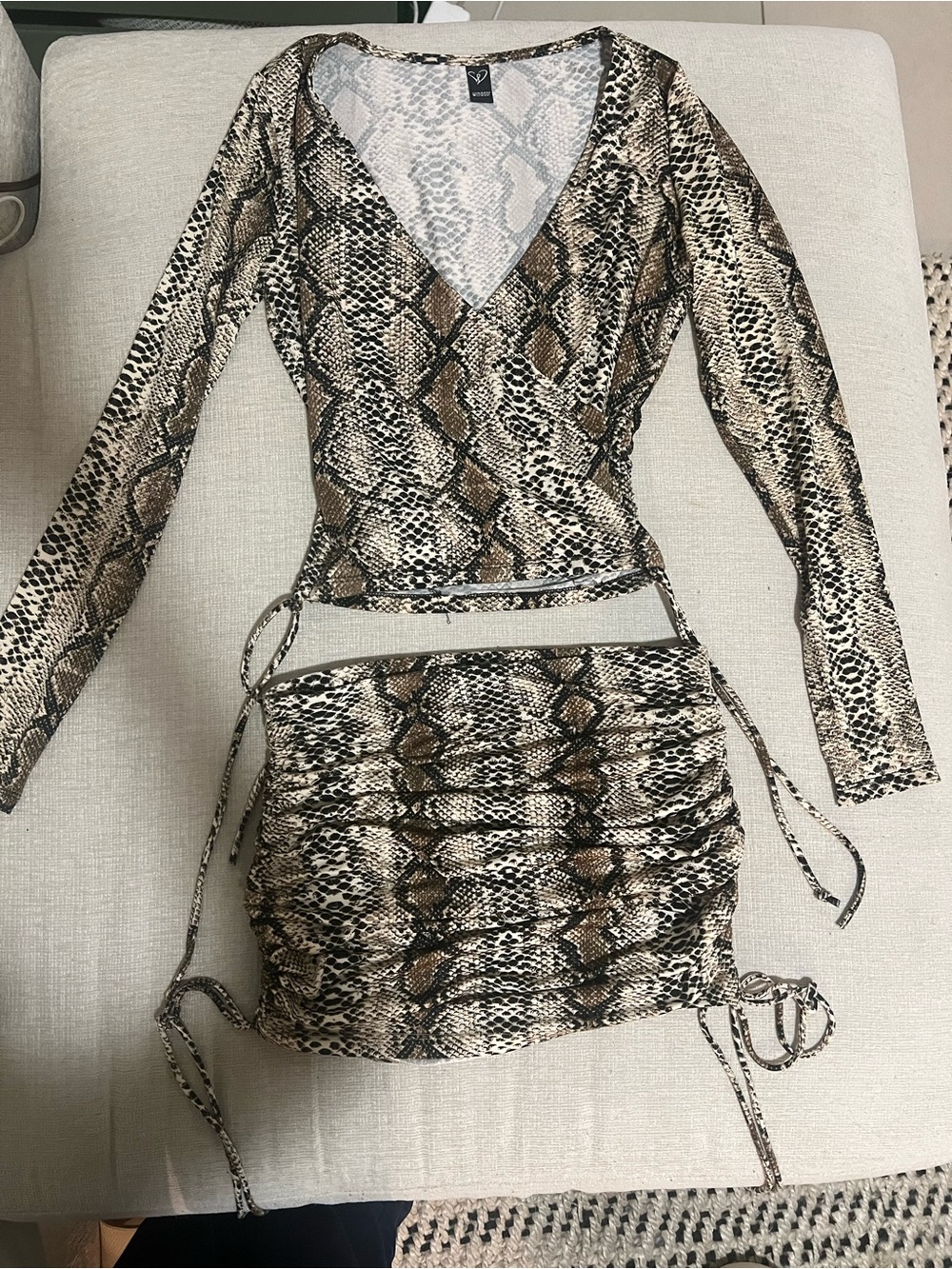 Windsor Brown Snake Print Skirt Set- Crop Top & Skirt